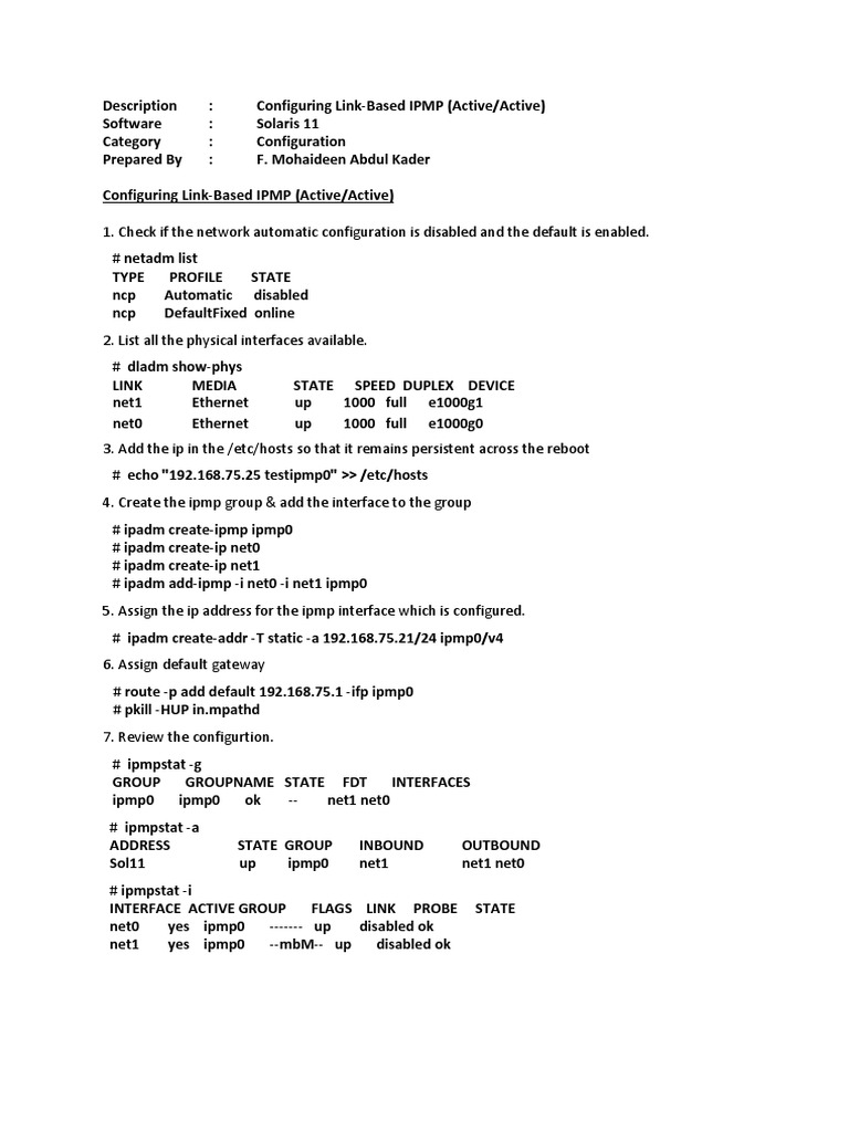 Solaris 11 IPMP Configuration Guide | PDF