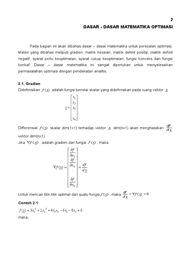 2 Dasar-Dasar Matematika Optimasi | PDF | Metode & Bahan Ajar