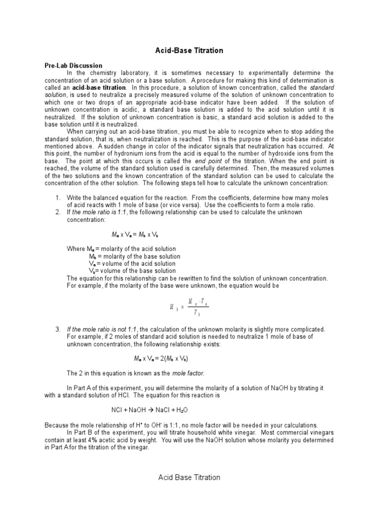 AcidBase Titration PreLab Discussion PDF