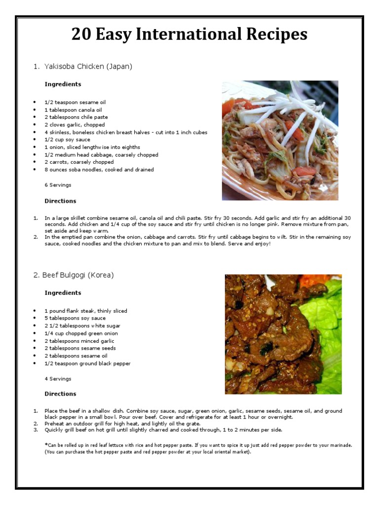 20 Easy International Recipes | PDF | Cooking, Food & Wine | Home & Garden