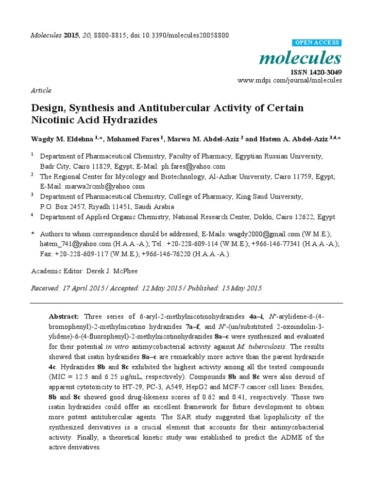 Design, Synthesis and Antitubercular Activity of Certain Nicotinic Acid ...