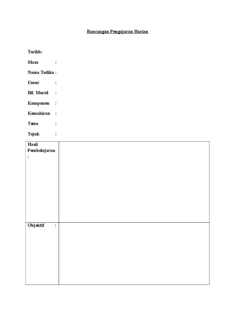 Rancangan Pengajaran Harian Tadika | PDF