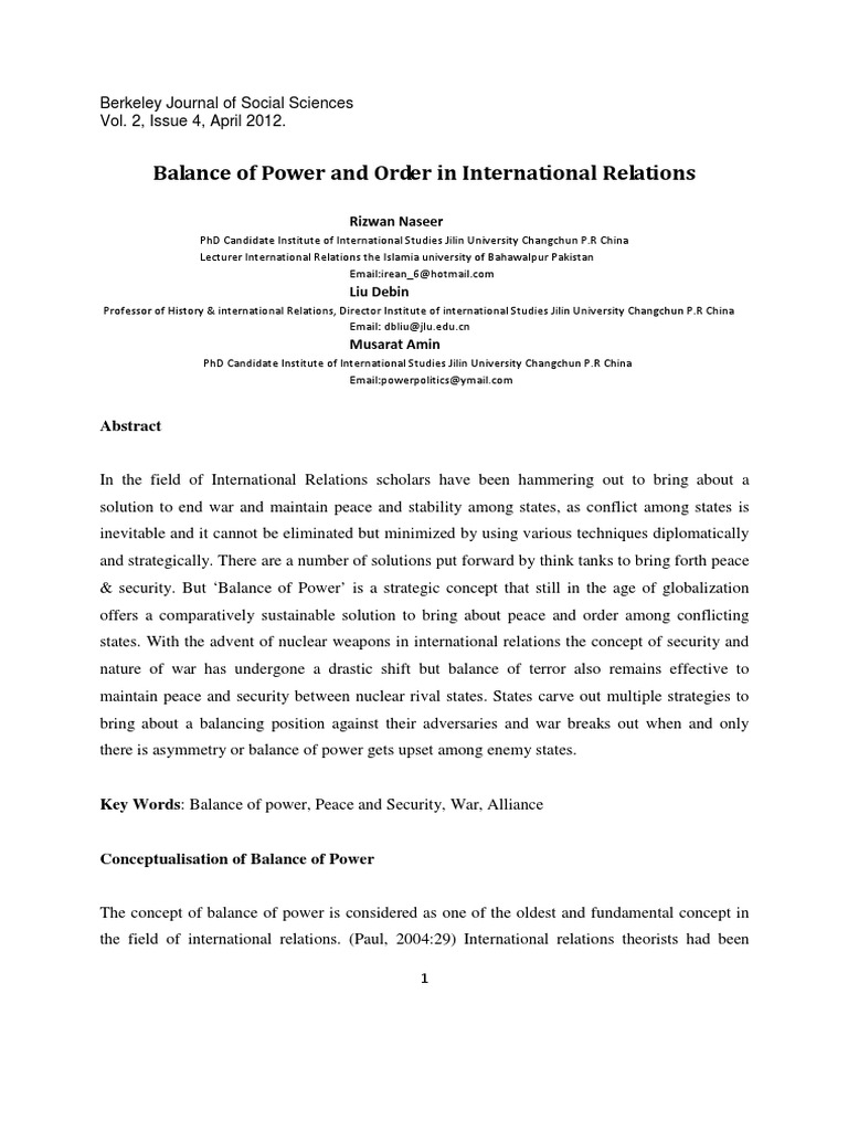 Balance of Power in International Relations | PDF | Great Power ...