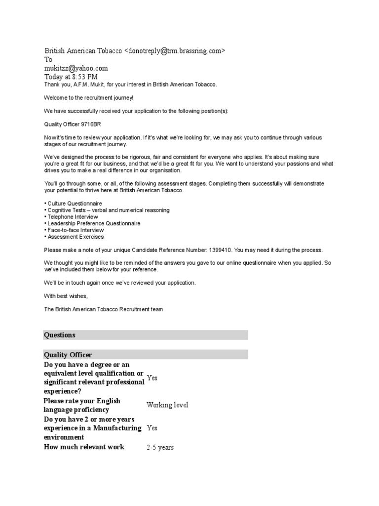 british american tobacco vacancy BAT Recruitment Process Overview | PDF | Recruitment