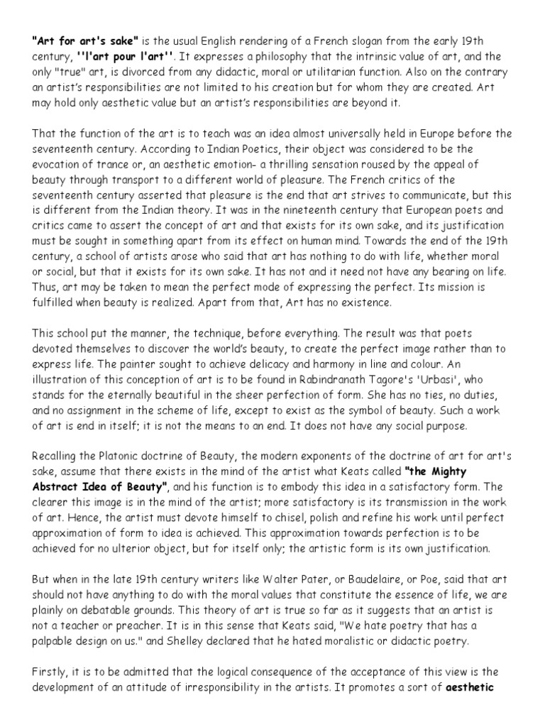 Art For Art's Sake An Essay PDF Cognitive Science Epistemology