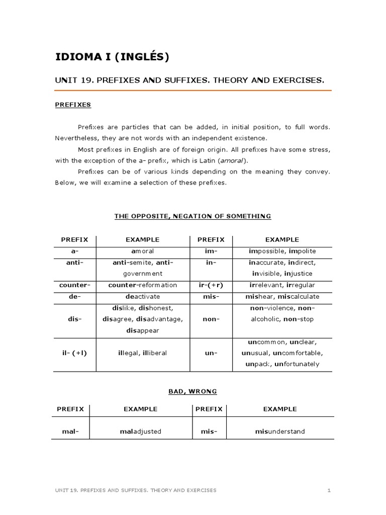 Understanding Prefixes and Suffixes | PDF | Verb | Adjective