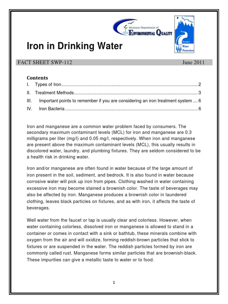 Factsheet 112 Iron in Drinking Water Iron Manganese