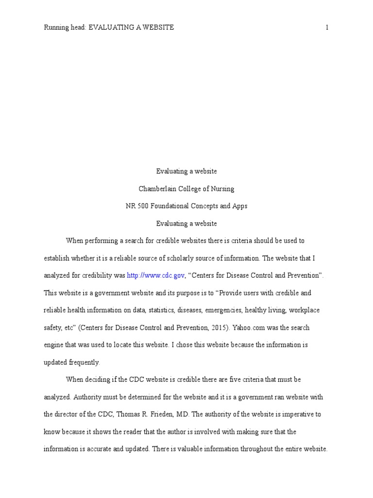 Evaluating A Website For Pdf Centers For Disease Control And