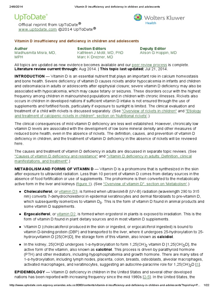 Vitamin D Insufficiency and Deficiency in Children and Adolescents ...