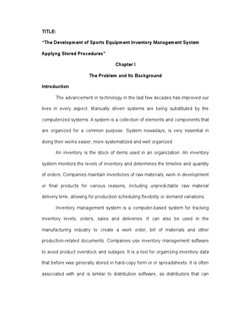 Sports Equipment Inventory Management System PDF Software