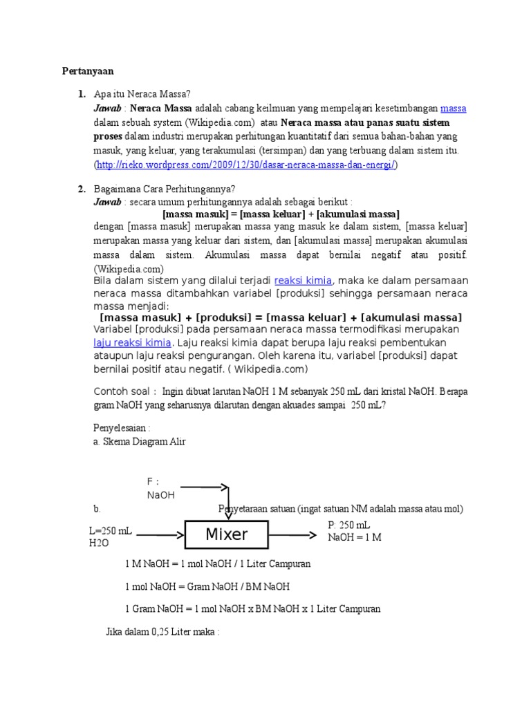 Tugas Neraca Massa