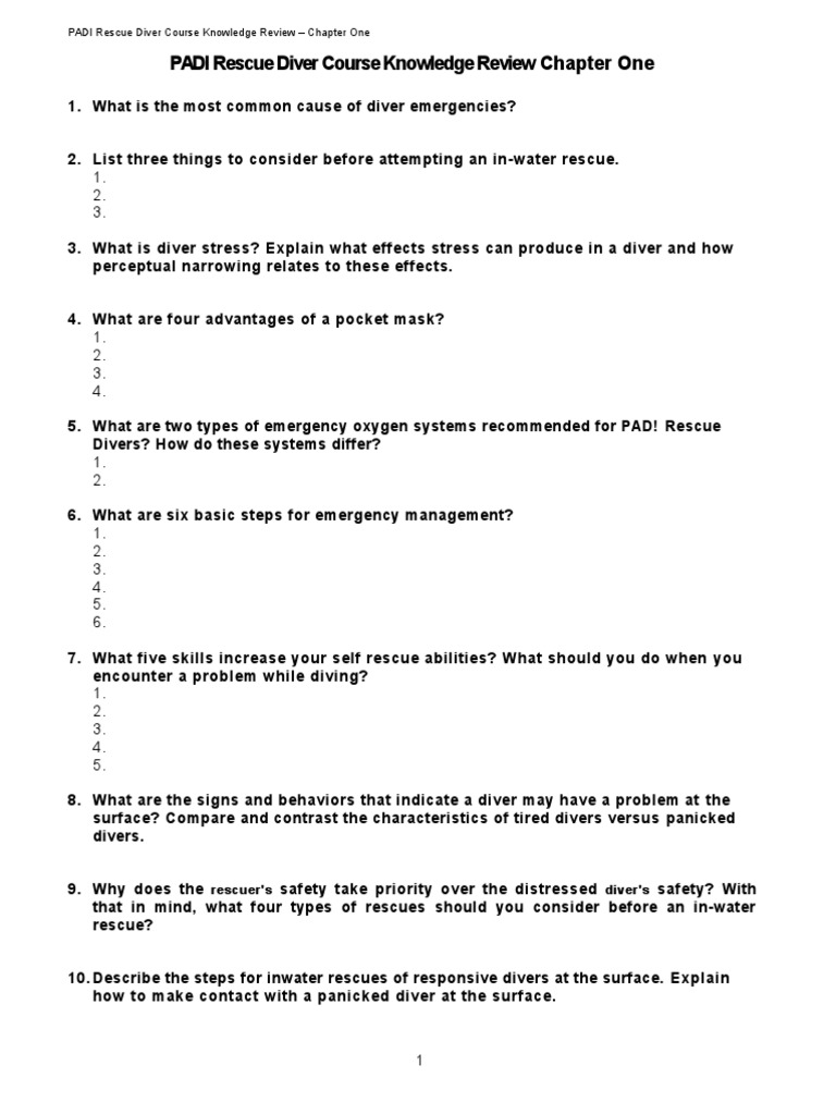 Rescue Knowledge Review Questions | PDF | Underwater Diving | Scuba Diving