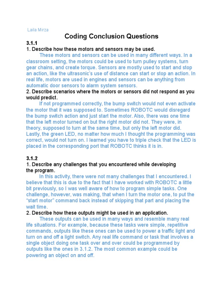 Coding Conclusion Questions | PDF | Control Theory | Systems Theory