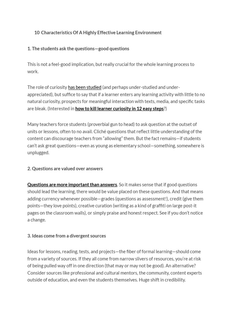 Characteristics of A Highly Effective Learning Environment | PDF ...