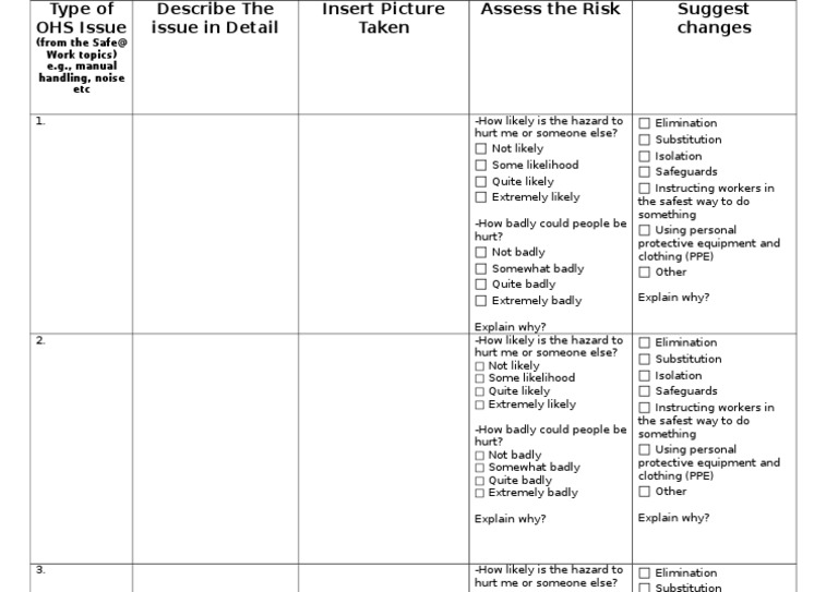 OHS Risk Assessment Template | PDF | Career & Growth