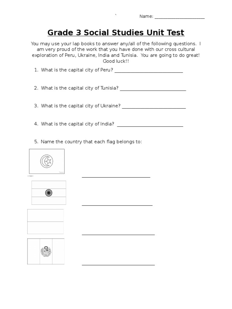 Grade 3 Social Studies Unit Test | PDF