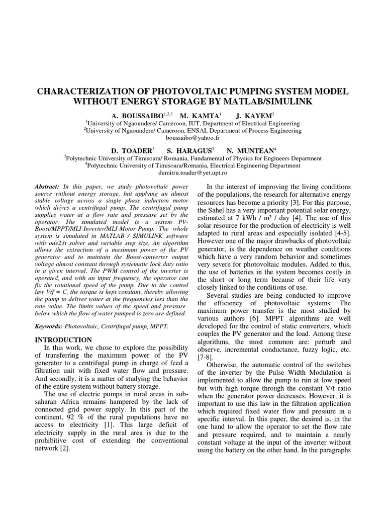 Photovoltaic Pumping System Simulation | PDF | Power Inverter ...