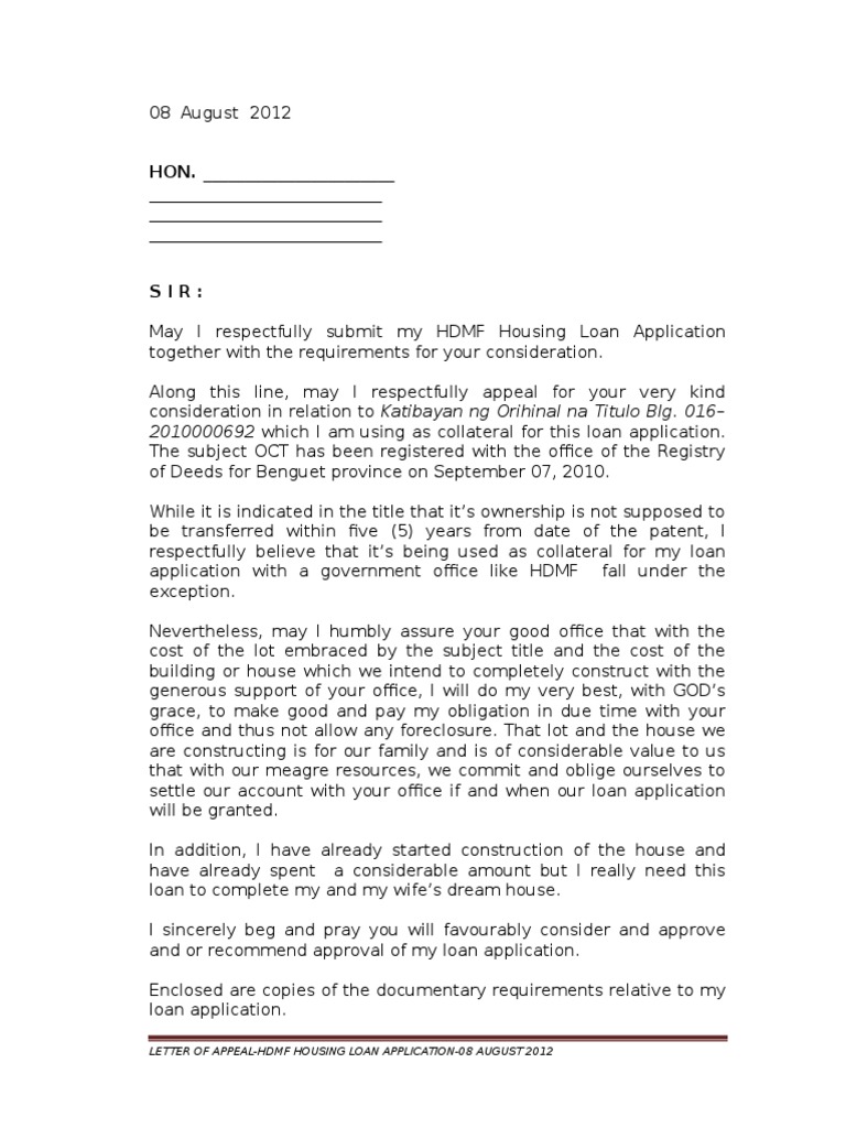 Appeal for HDMF Housing Loan Approval | PDF