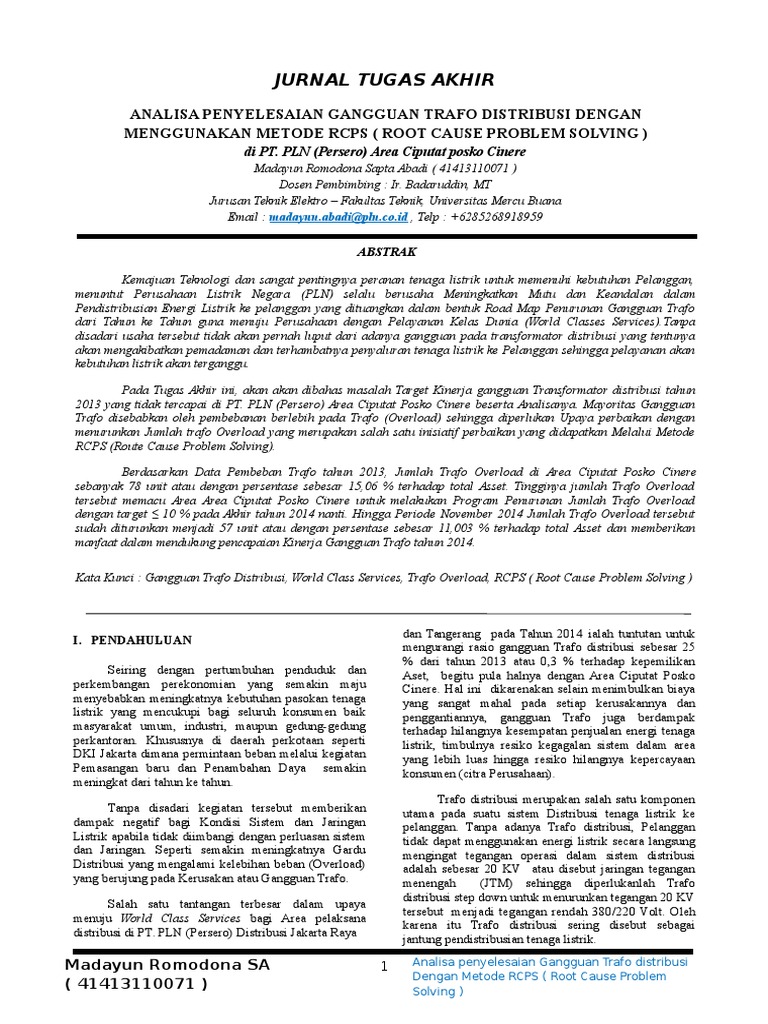 Analisis Gangguan Trafo Distribusi dengan RCPS | PDF