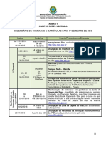 Calendário Matrículas UFTM