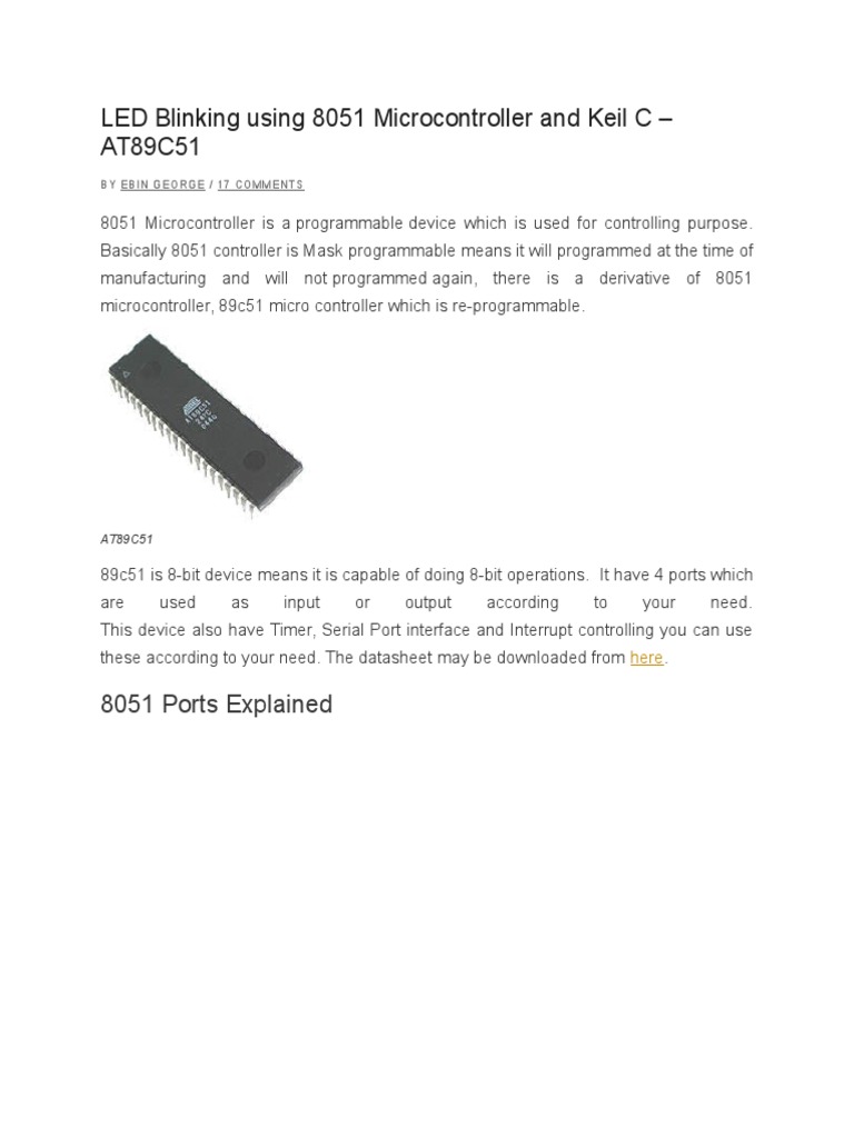 LED Blinking Using 8051 Microcontroller and Keil C | PDF ...