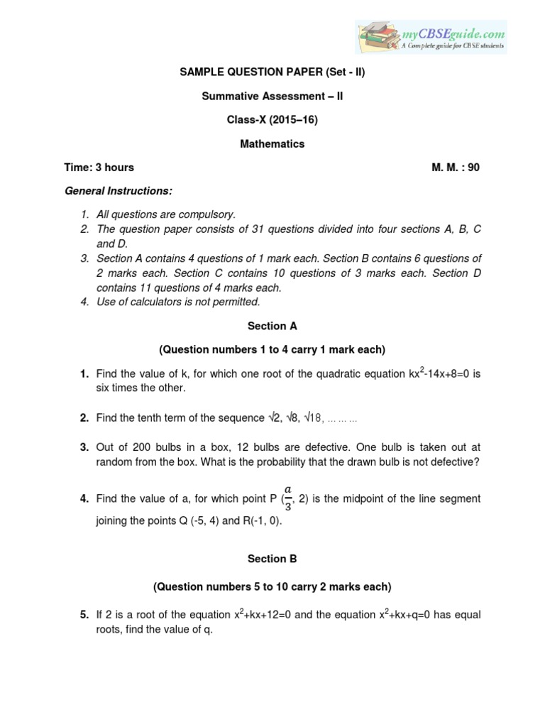 2016 10 Mathematics Sample Paper Sa2 06 Cbse | PDF | Circle | Area