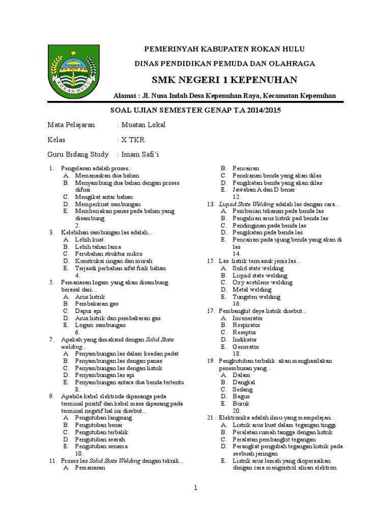 contoh soal pengelasan