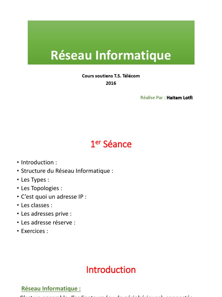 Introduction aux Réseaux Informatiques | PDF | Adresse IP | Réseau ...