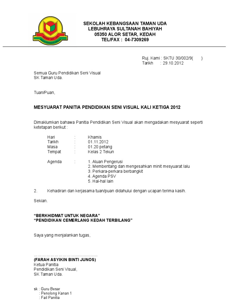 Surat Panggilan Mesyuarat Psv Pdf