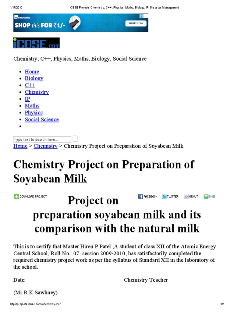 👍 Chemistry project on preparation of soyabean milk. Preparation of