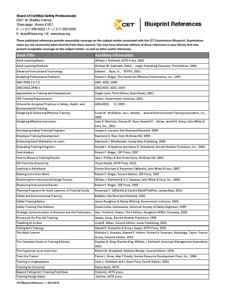 CET Blueprint Reference Guide | PDF | Safety