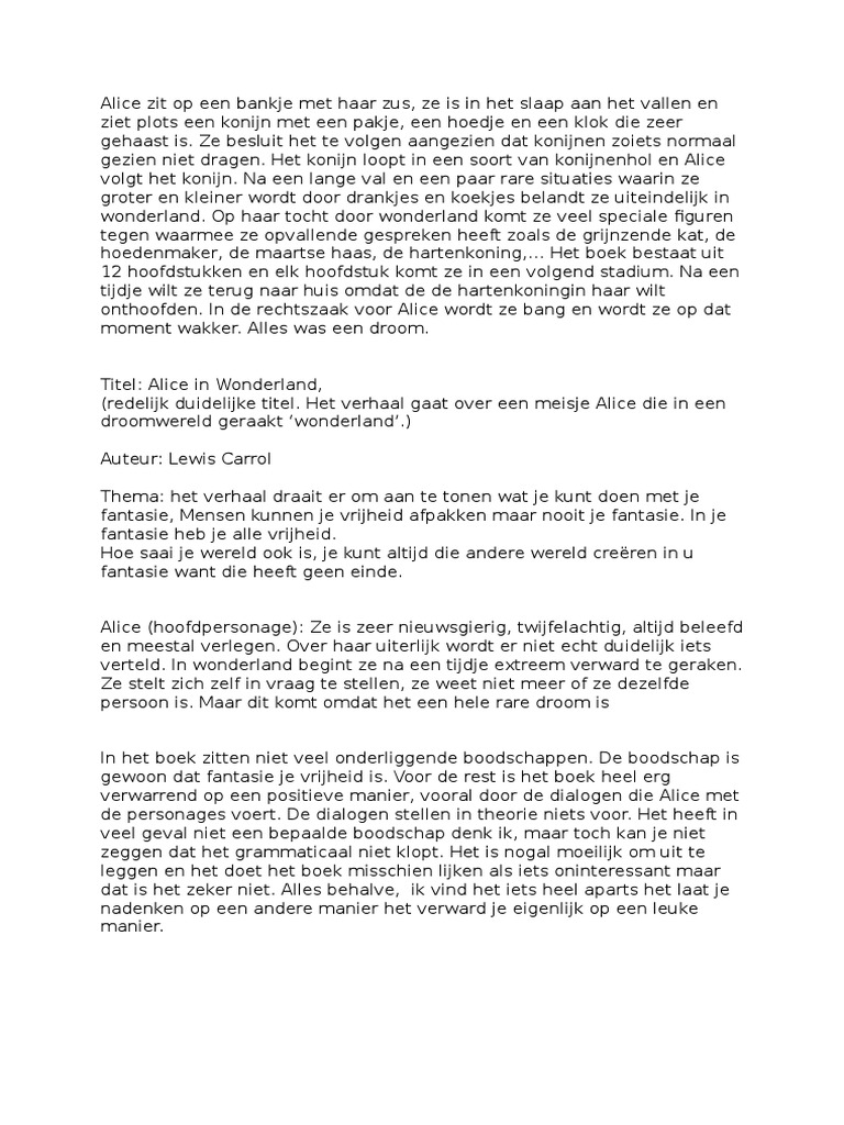 Alice in wonderland book report summary image