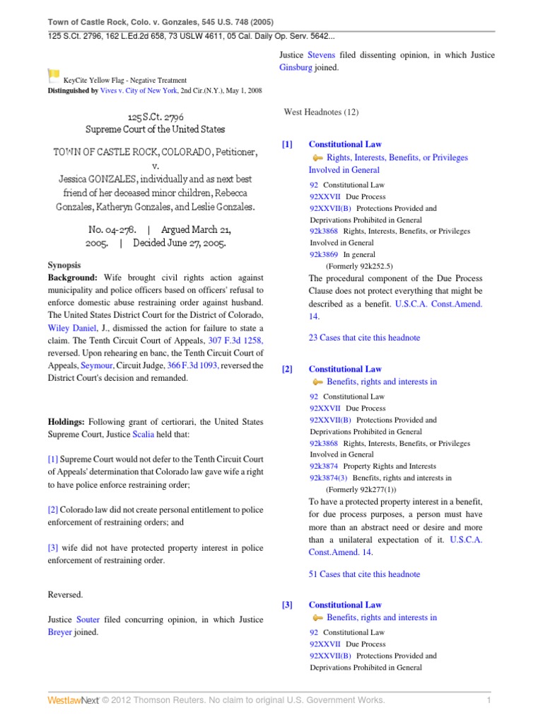 Town of Castle Rock Colorado v. Gonzales (2004) US Supreme Court Case