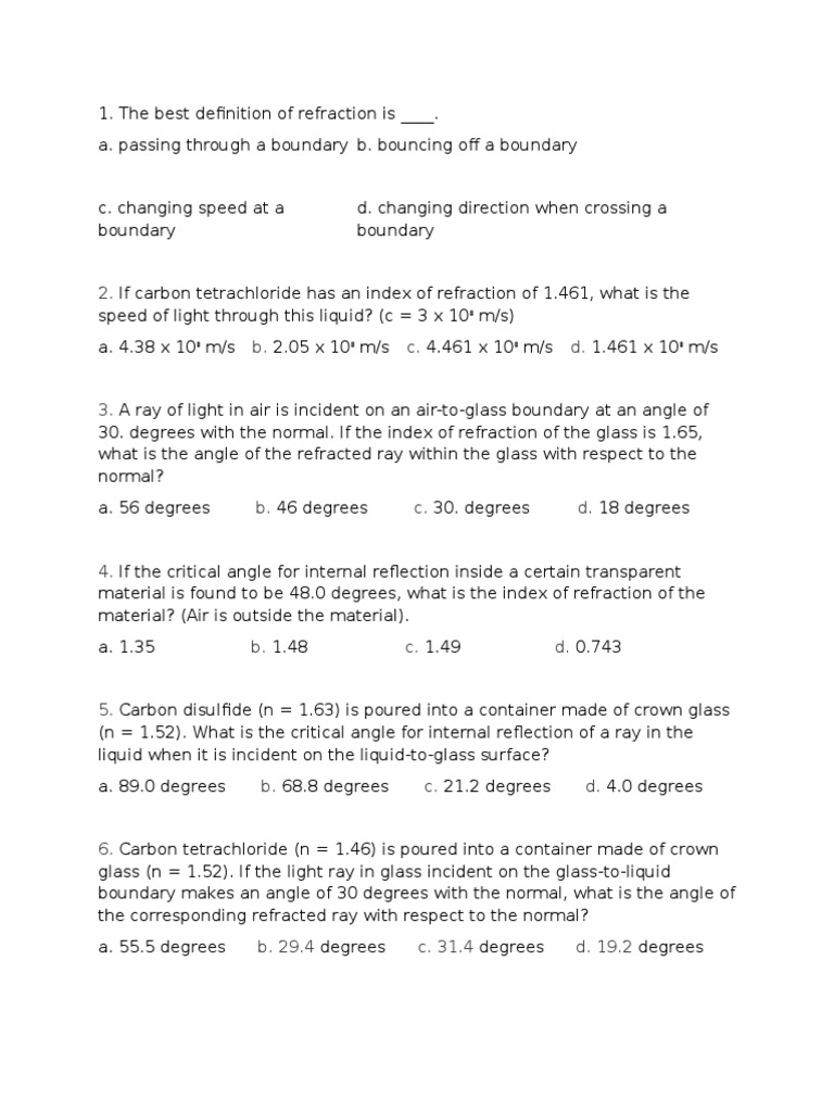 Understanding Light Refraction Principles | PDF | Reflection (Physics ...