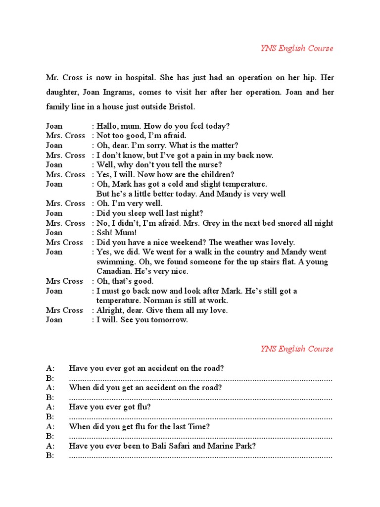 Hospital Visit Dialogue Practice | PDF | Mystery, Thriller & Crime Fiction