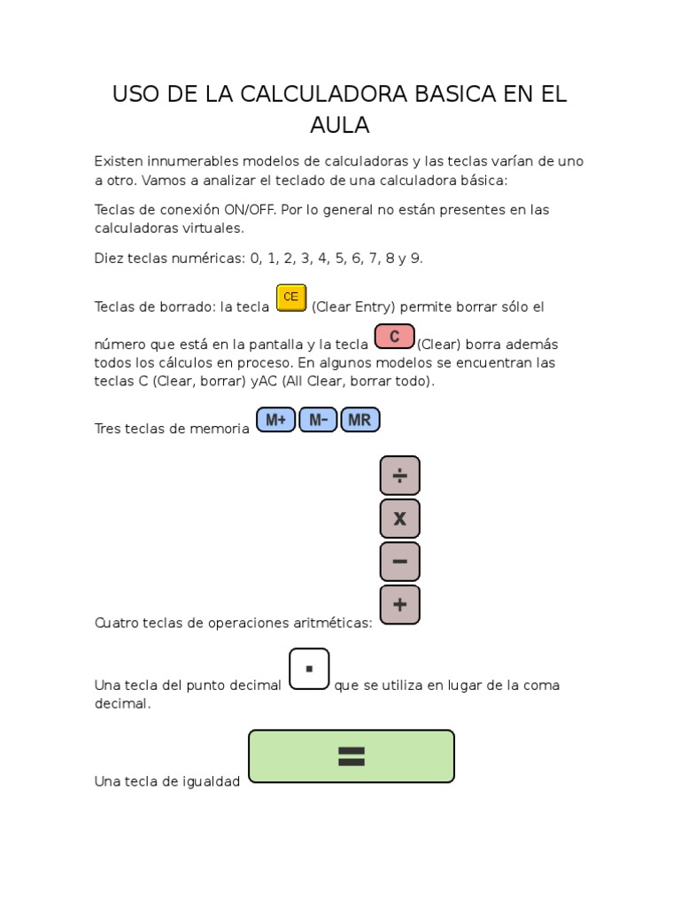 Uso de la Calculadora Básica en Primaria | PDF | Calculadora | Cálculo
