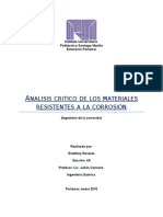 Analis Critico de Materiales Resistentes a La Corrosion