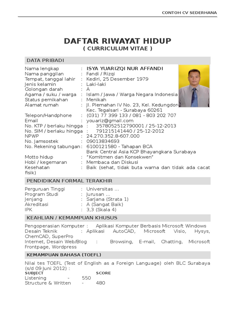 Contoh CV Sederhana