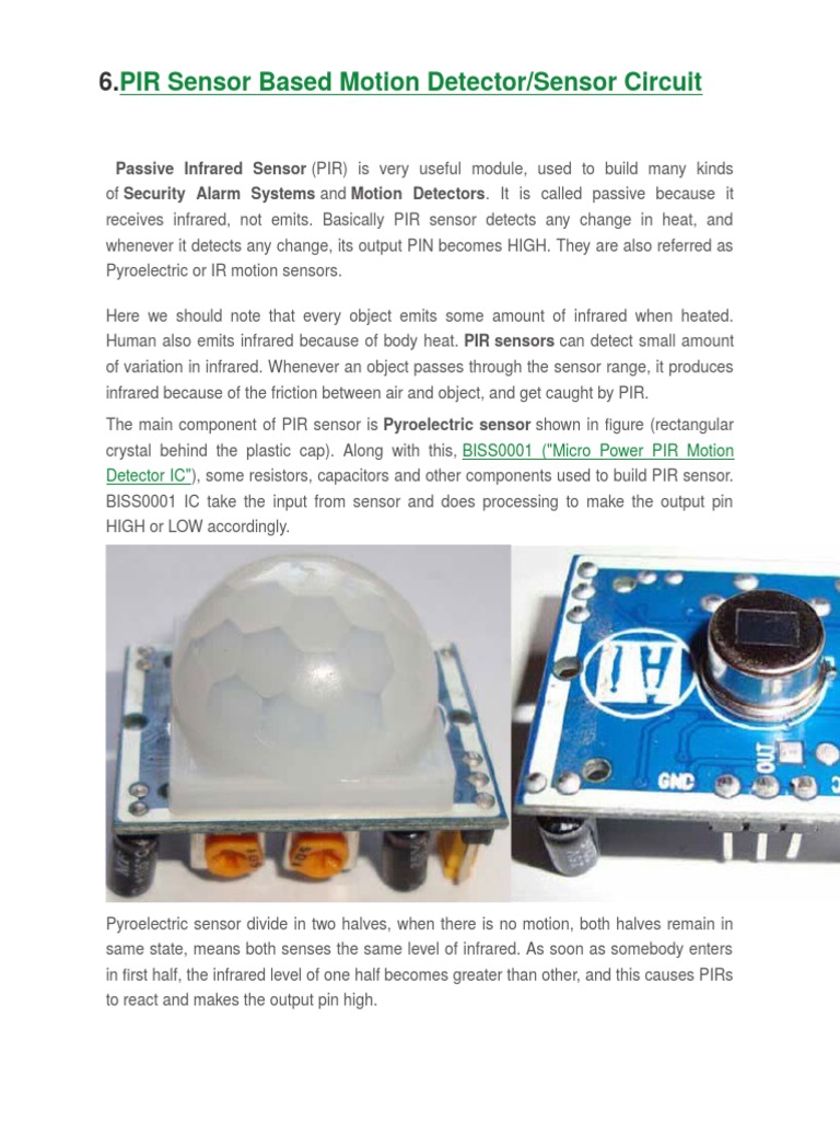 PIR Sensor Motion Detector Circuit Guide | PDF | Optics | Electronics