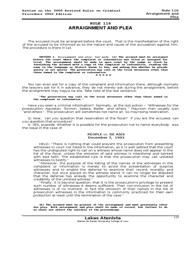 Arraignment and Plea Under Rule 116 | PDF