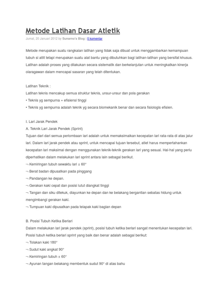 Metode Latihan Dasar Atletik