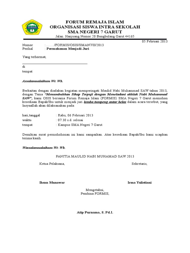 Surat Permohonan Menjadi Juri Lomba Tumpeng