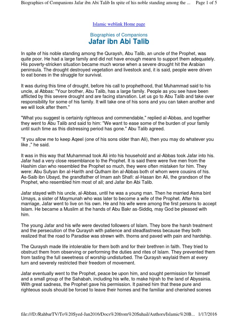 Jafar Ibn Abi Talib PDF Muhammad Sahabah