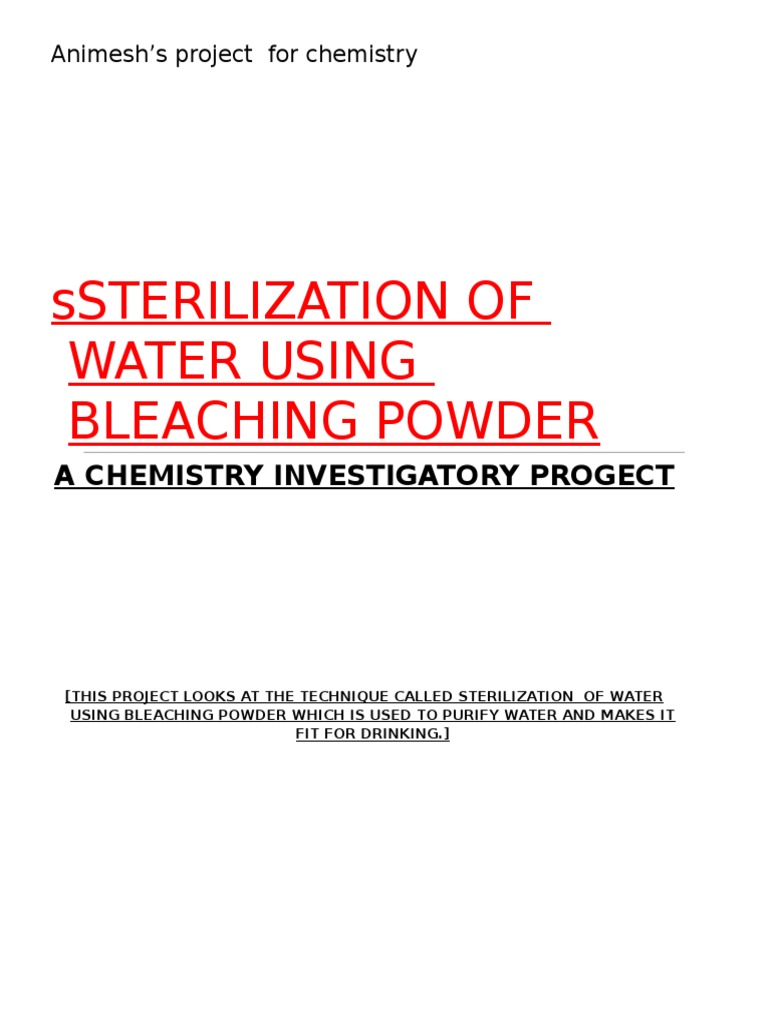 ProjectSterilization of Water Using Bleaching PowderANIMESH PDF