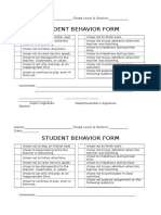 Student Behavior Form: Name: - Grade Level & Section: - Date
