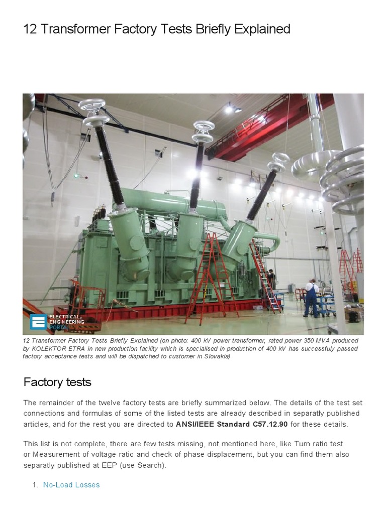 12 Transformer Factory Tests Briefly Explained - EEP | PDF ...