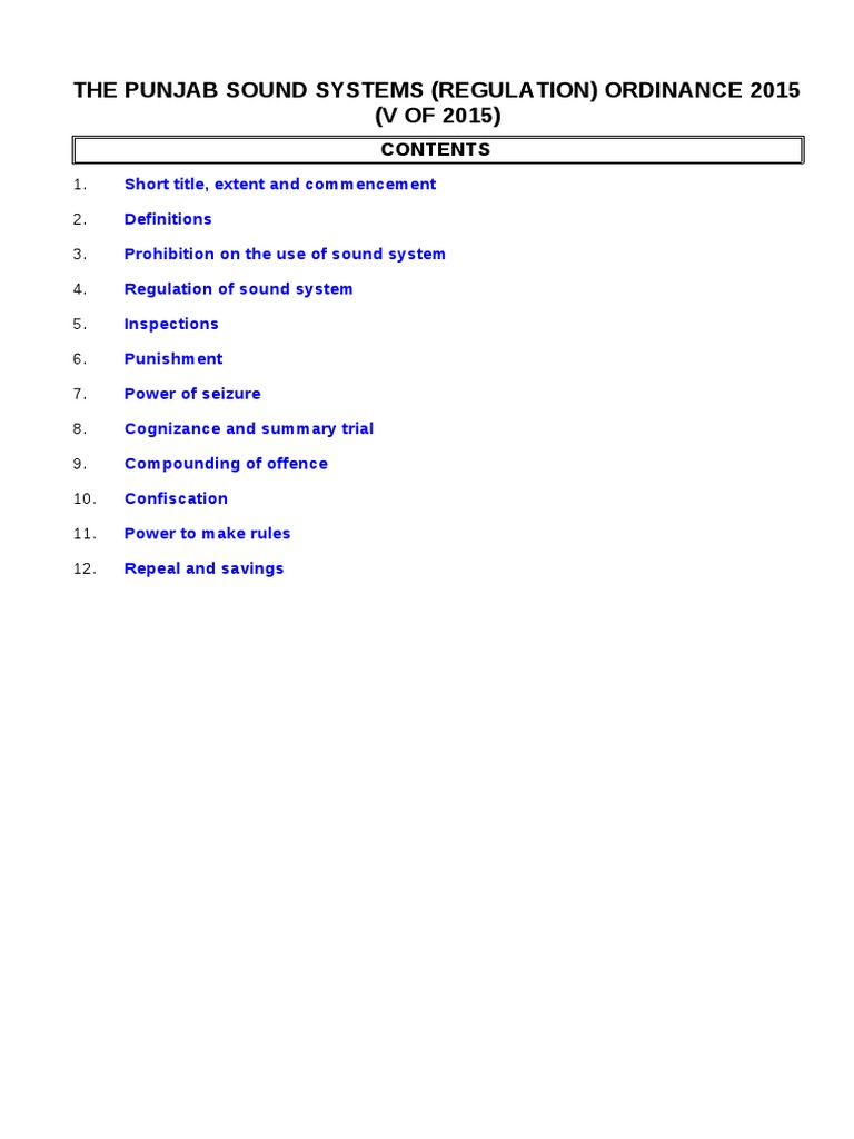 The Punjab Sound Systems Regulation Ordinance 2015 PDF Bail