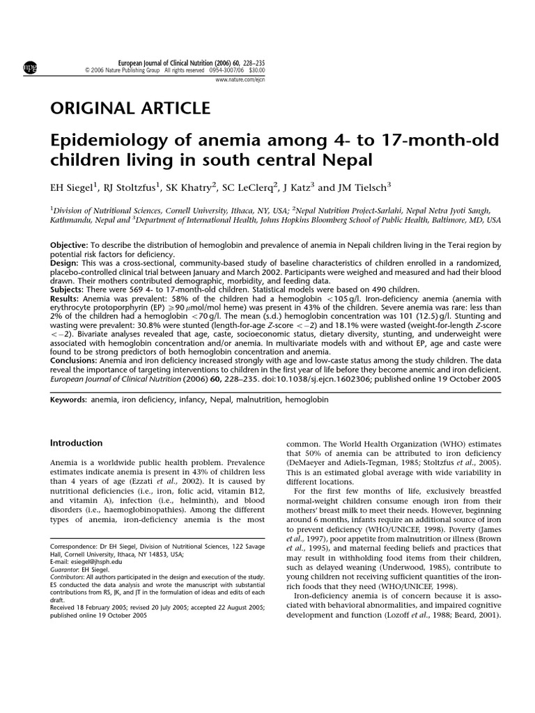 Journal Anemia Anemia Malnutrition