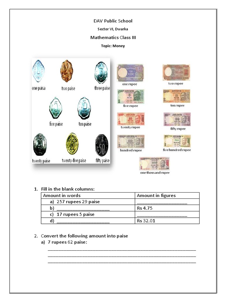 Introduction To Money, Grade 3 | PDF