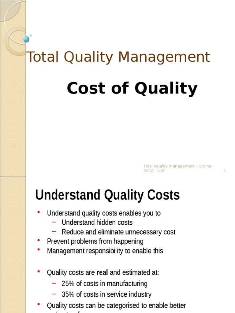 The Cost of Quality PDF Quality Management Quality (Business)